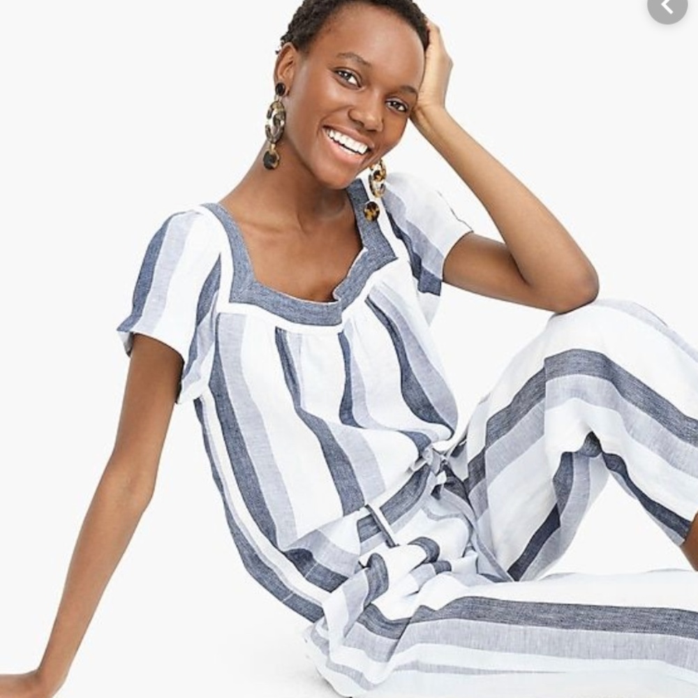 J.Crew Point Sur Chambray Stripe Square Neck Top